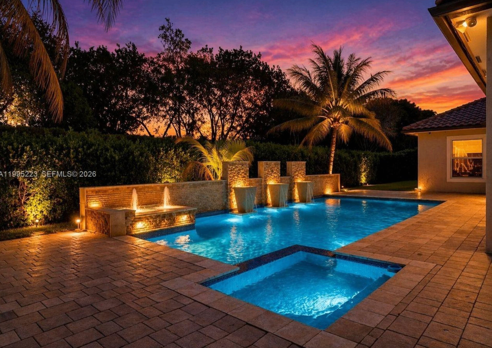 Poolside venue at golden hour